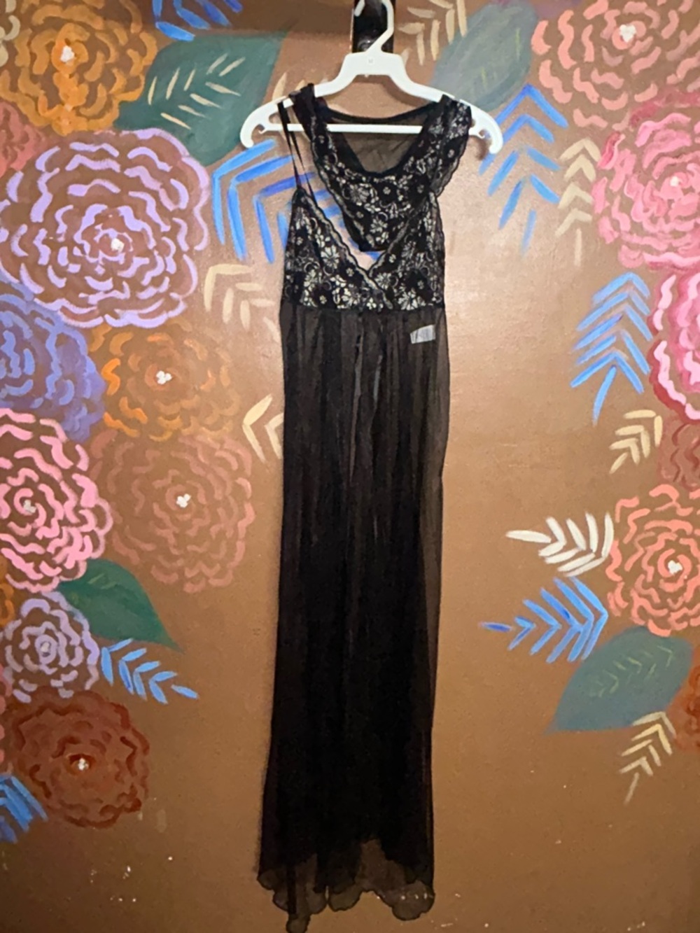Petra Fashions Black Lace Sheer Nightgown